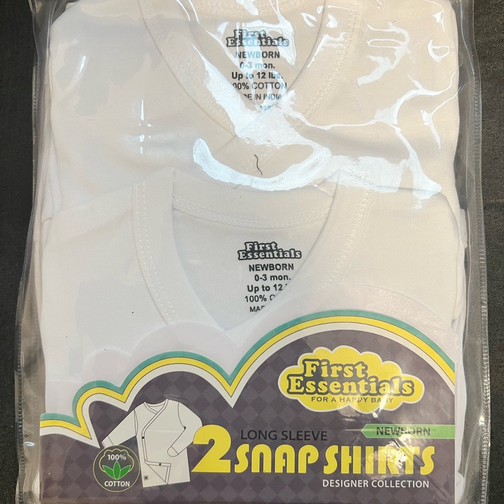 First Essentials White Long Sleeve Snap Shirts